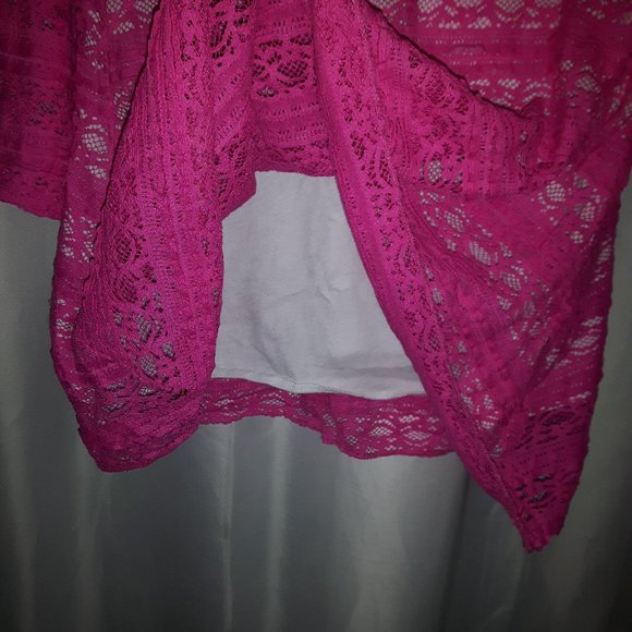 Pink and white lace long sleeve asymmetric tunic shirt top blouse - Picture 4 of 6